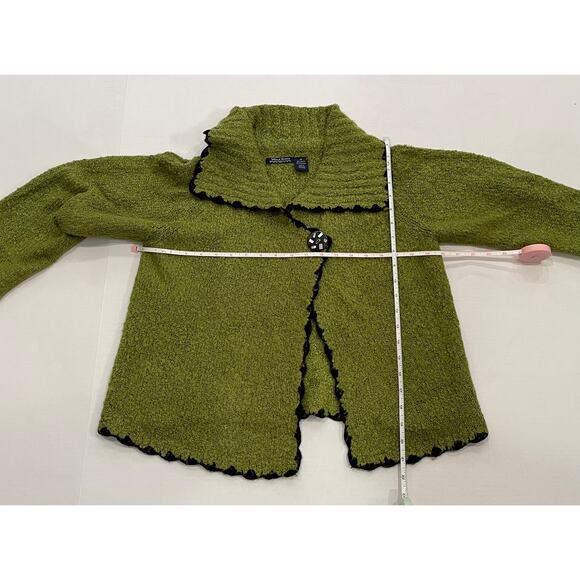 Wind River Moss Green Collared Single Button Chunky Knit Cardigan, Lagenlook, M - Picture 9 of 11
